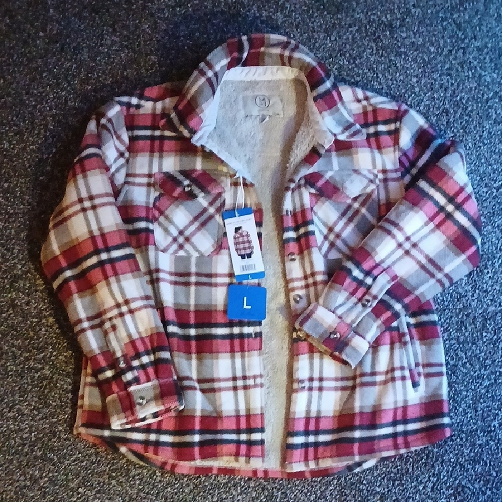 NWT Sherpa-Lined Red Plaid Shacket